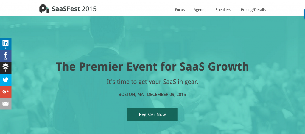 Mircosite example of SaaSFest as event website to draw attendees