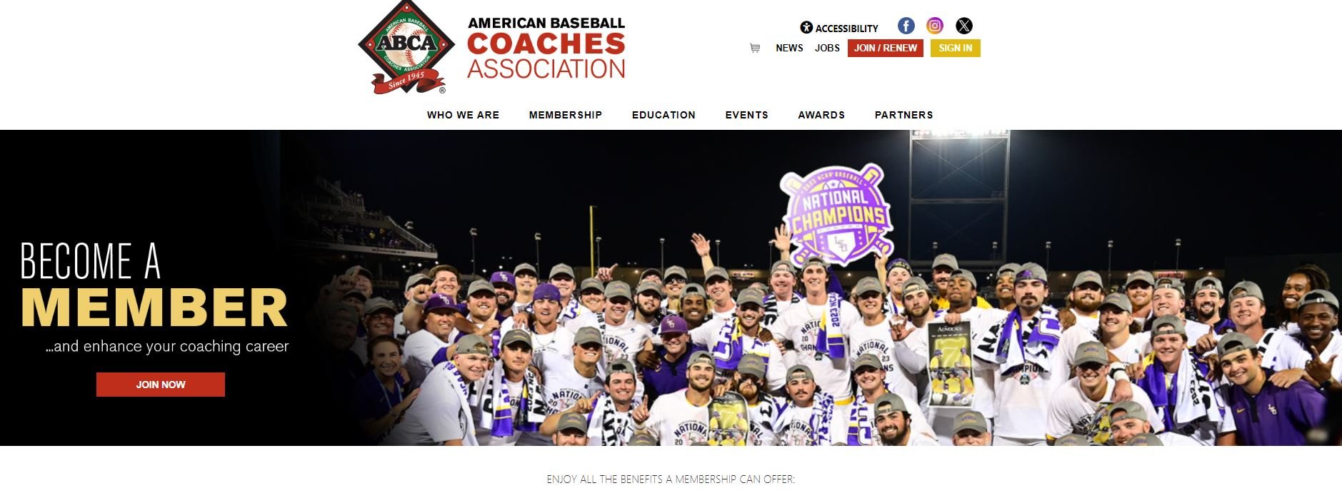 The American Baseball Coaches Association website