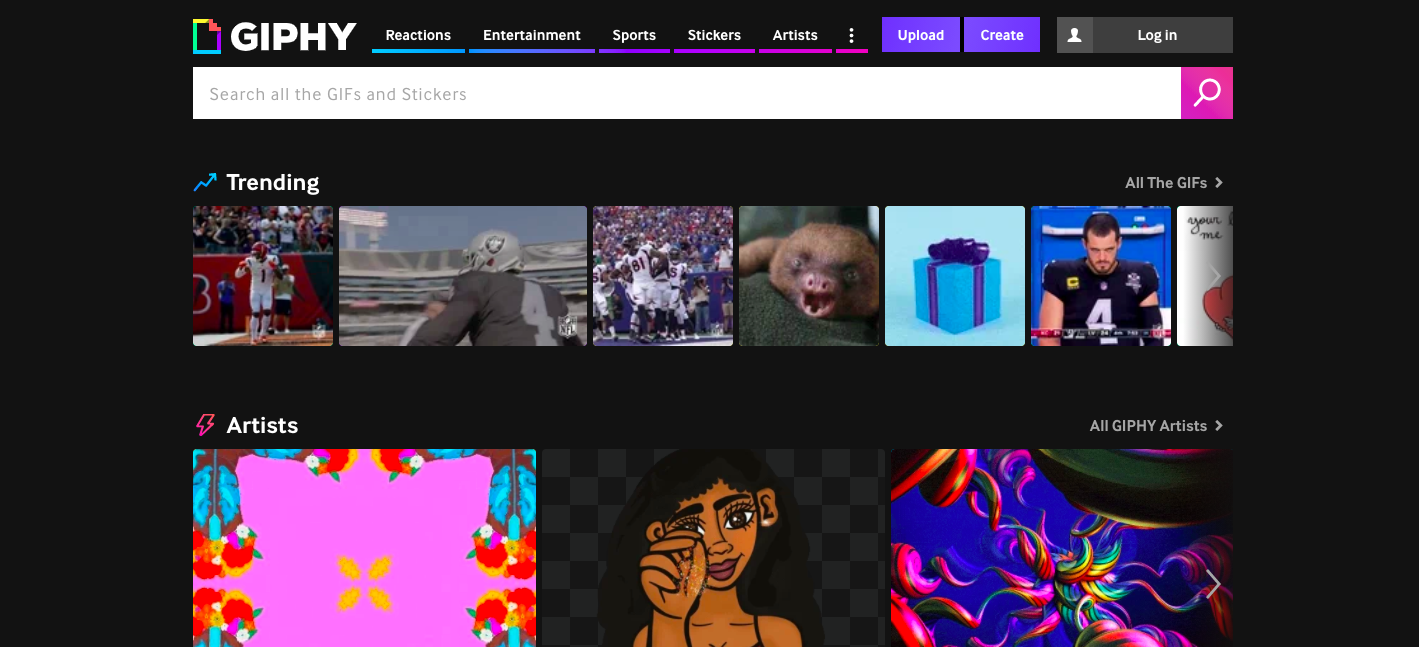 GIPHY homepage