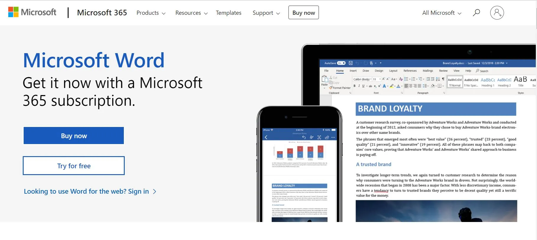 Microsoft Word homepage