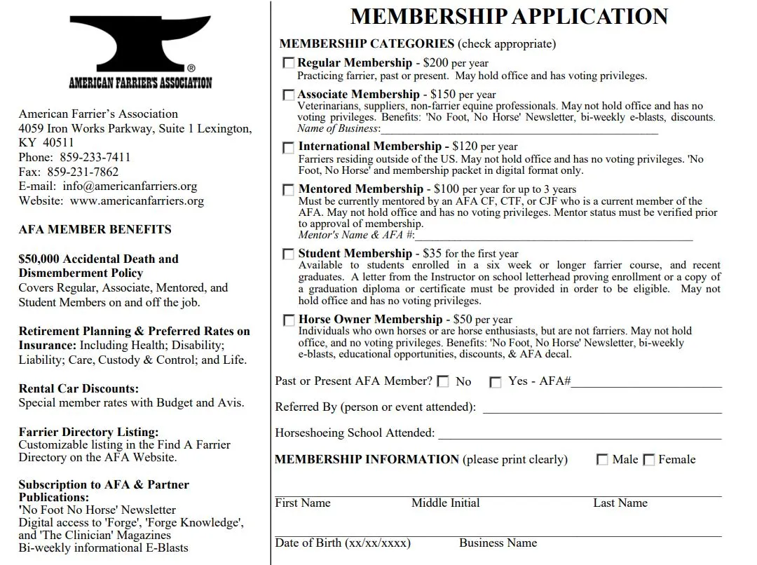 afa membership form template