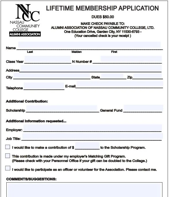 nassau alumni association application form template