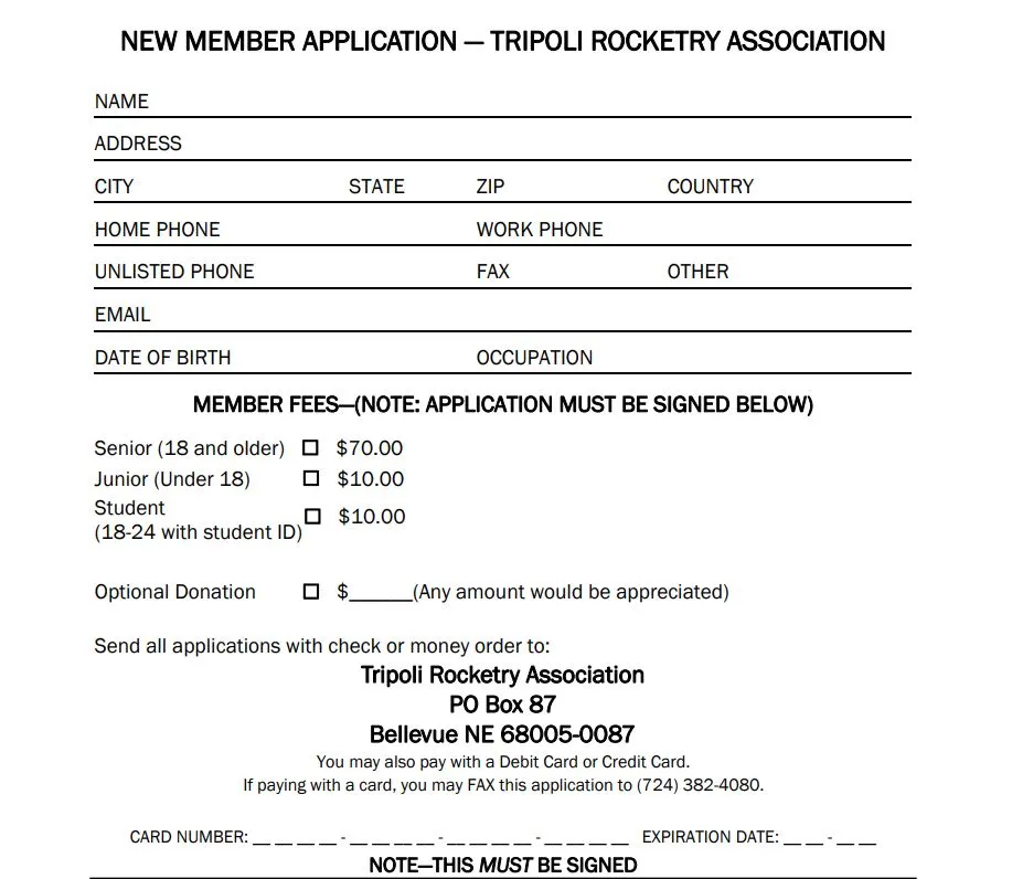 tra rocketry association form