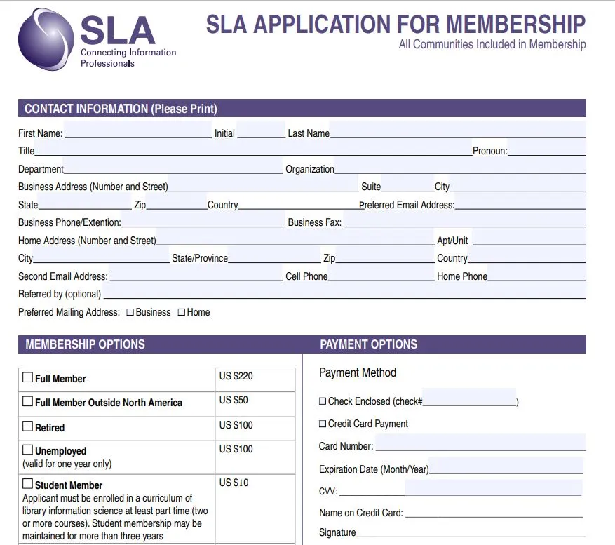 sla member sign up form