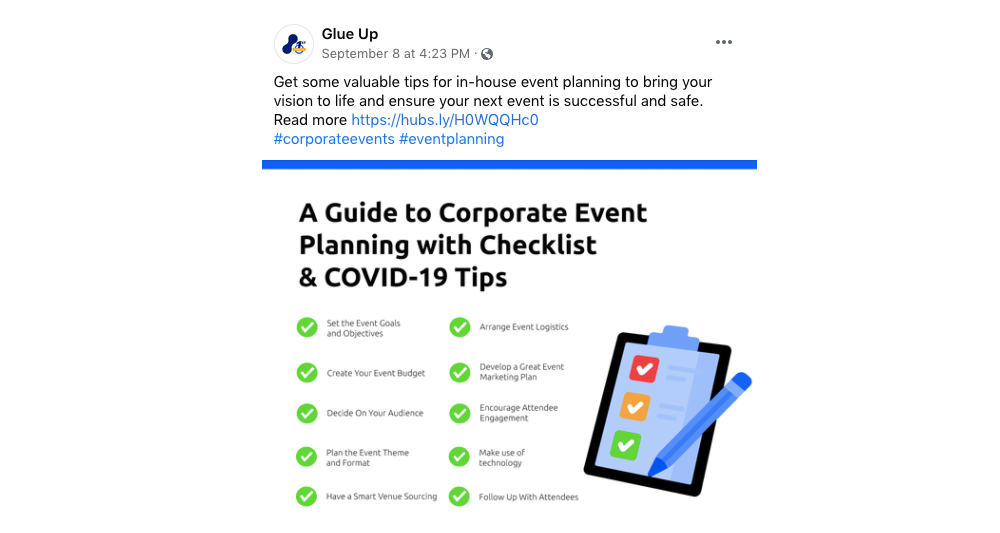corporate event planning social media post