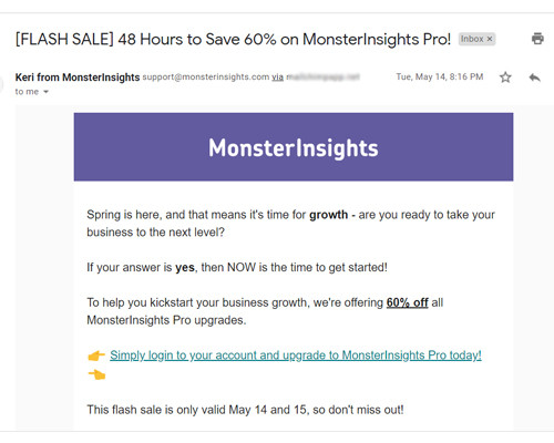 Monster Insights broadcast email